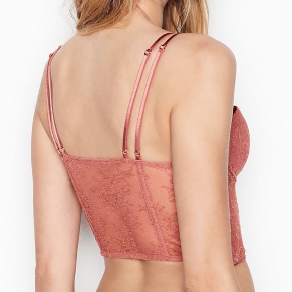 •NWT VS Very Sexy Lightly Lined Bustier Lace Top // Rose // 32DD - Picture 3 of 5